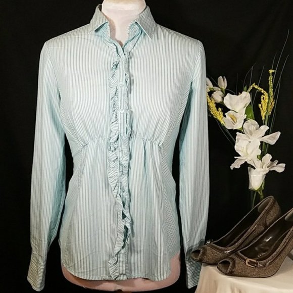 NEW YORK & CO Teal Pinstripe button down top - Picture 6 of 6